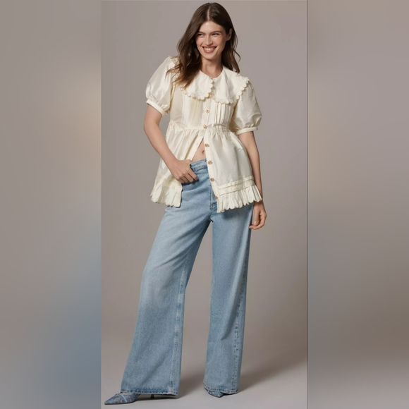 Maeve Tops - MAEVE Puff Sleeve Collared Babydoll Blouse